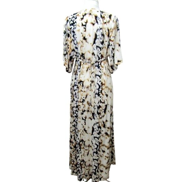 DG2 Diane Gilman White Black Brown Animal Print Tie Back Maxi Dress Sz XS Retro - Picture 6 of 10
